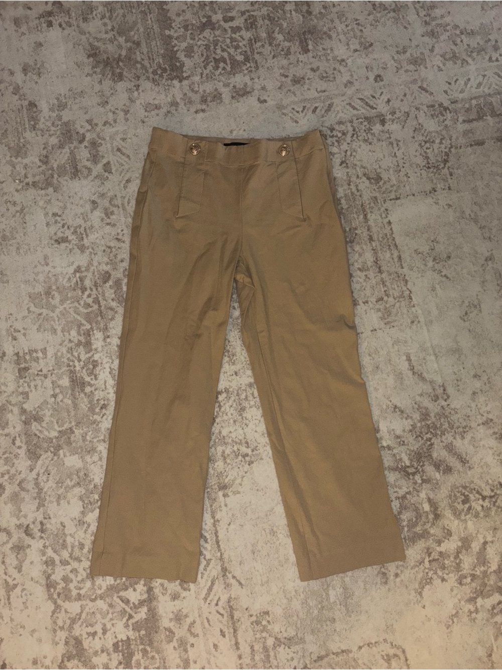 Ann Taylor Petite Tan Trouser Pants Gold Button 4P